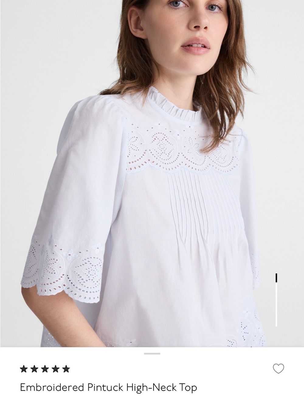 Madewell Embroidered Pintuck High-Neck Blouse - Soft Blue